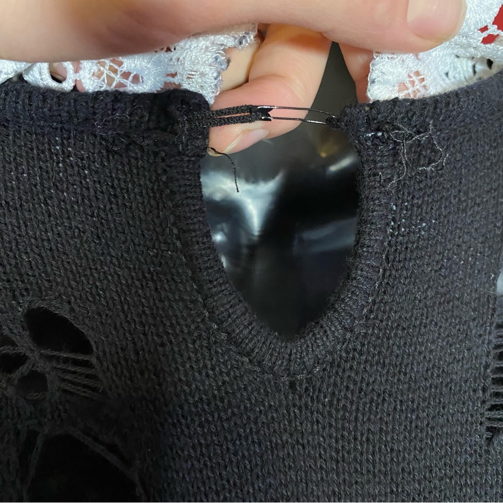 SOLD: Widow Dolls Kill Black Distressed Sweater Lace Collar S - Picture 10 of 10